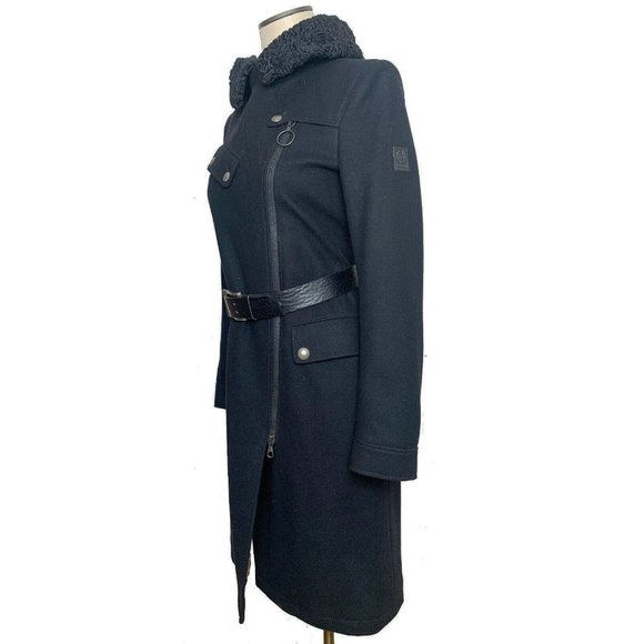 Authentic Belstaff Rare Wool Carter Long Coat Bukhara Fur Trimmed Hood EU 42 - Picture 7 of 11